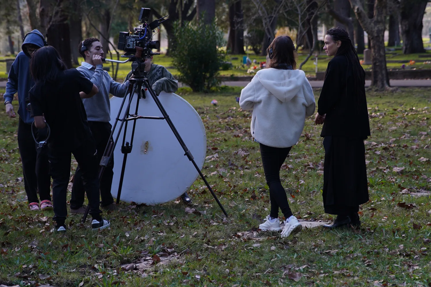 Albedo behind the scenes — camera and the disc prop on location