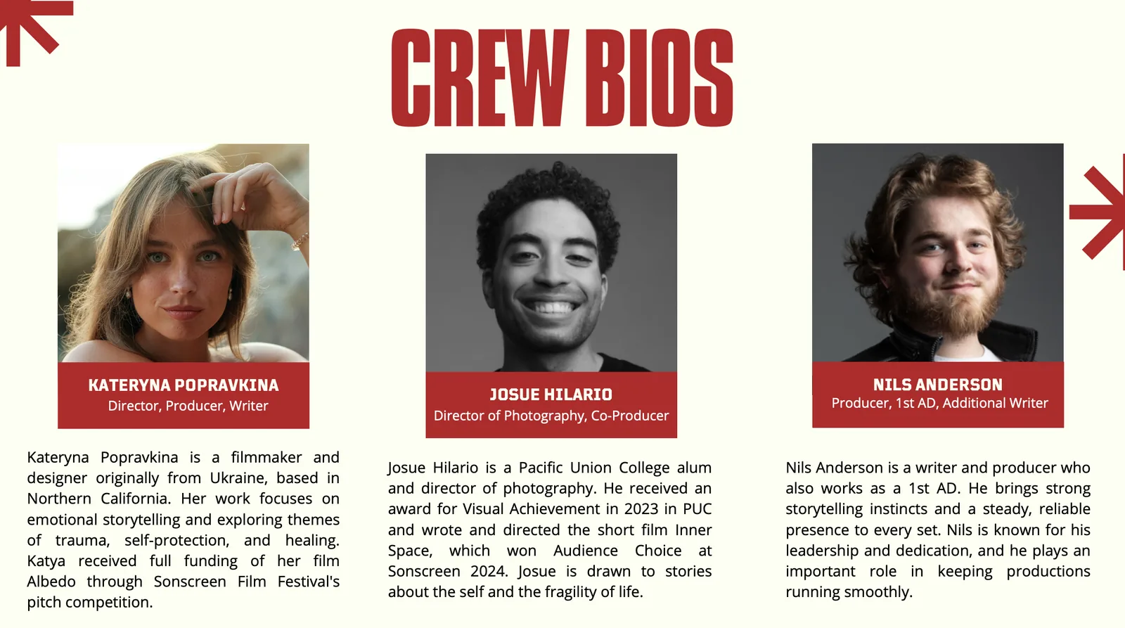 Albedo press kit — crew bios